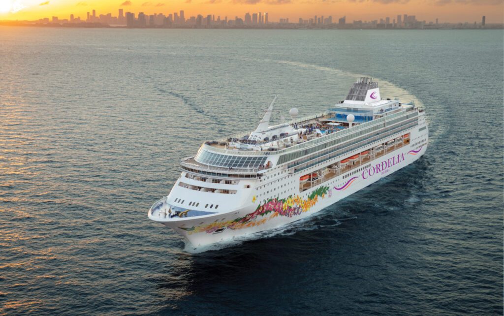 Cordelia Cruises ship sunset